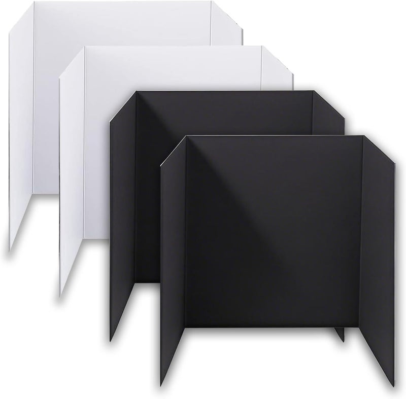 LonlyEagle 4-Pack Trifold Display Boards, Black+White 24 x 16 Inches Tri-Fold Corrugated Presentation Boards for Classroom Projects, Science Fairs, Business Events, and Exhibits - Image 1